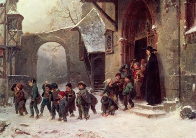 Snow Scene: Children Leaving School, c.1853 by Marc Louis Benjamin Vautier
